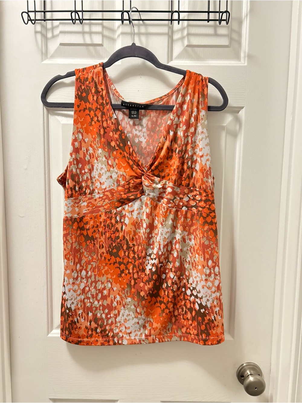 attention Orange and Cream Twist-Front Tank Top